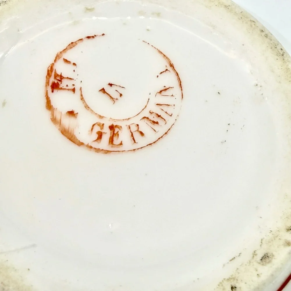 Antique Germany Mustache Cup Porcelain Floral Forget Me Not Branch Handle White